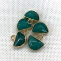 Set of four semi-circle emerald green natural stone pendants with gold frames for DIY - 13x14mm / Dark Green (No.7)