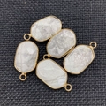 Oval white marble stone pendants with gold metal edges for DIY jewelry making - Howlite