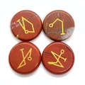Polished round Red Jasper energy stones with gold etched symbols for DIY jewelry making - Red Jasper