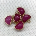 Set of 5 rose red semi-circular natural stone pendants with gold plated edges for DIY - 13x14mm / Rose Red (No. 9)