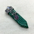 Malachite hexagonal pendant with opal and amethyst accents in vintage silver setting - Sword Shape (1011-T201118002) / Malachite