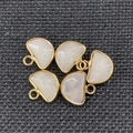 Pink quartz semi-circle pendant with gold-plated edge for DIY jewelry making - 13x14mm / White Jade