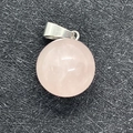 Pendentif boule de 14mm en quartz rose naturel poli avec bélière en argent minimaliste - 14mm / Quartz rose