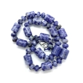 Polished blue natural stone cylindrical beads with silver lobster clasp jewelry - Blue Spot Stone