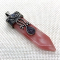 Vintage sword-shaped rose quartz pendant with purple gems and antique metal clasp - Sword Shape (1011-T201118002) / Watermelon Quartz