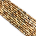 Strand of cylindrical natural picture jasper beads with earthy brown landscape patterns - Picture Jasper Pattern (No.1)
