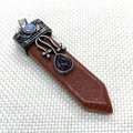 Goldstone sword pendant with vintage silver hollow cap and purple teardrop gemstone - Sword Shape (1011-T201118002) / Gold Sandstone