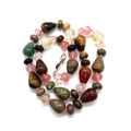 Natural opal and tiger eye stone waterdrop bead necklace with pink woven cord - Mixed Stones