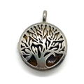 Detailed view of silver tree of life pendant featuring natural round brown tiger eye stone - Tiger's Eye
