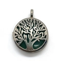 Detailed view of silver tree of life pendant with dark green stone inlay and vintage finish - Green Aventurine