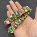 Bracciale a doppia fila in diaspro imperiale multicolore con perle rettangolari da 10x20mm - 10x20mm / Venatura Mista Colorata (No.8)