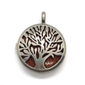Round hollow Tree of Life pendant with silver metal and glittering brown gemstone - Gold Sandstone
