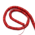 Makro-Detail von roten Heishi-Perlen aus Muscheln, 7mm flache Scheiben für DIY-Schmuck - Rot / 2x6mm
