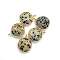 Set of five round Dalmatian stone pendants with gold-plated edges and metal loops - Dalmatian Jasper
