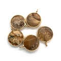 Natural landscape stone round pendants with golden metal edges for DIY necklace jewelry - Jasper
