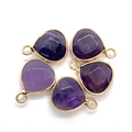 Lot de 5 pendentifs en améthyste naturelle en forme de goutte avec bordure dorée - 14x18mm / Améthyste