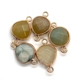 Detailed macro view of faceted gemstone connectors with rose gold plating for DIY jewelry making - 6# Mixed Green Stone