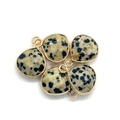 Lot de quatre pendentifs gouttes en jaspe dalmatien avec bords dorés pour bijoux DIY - 14x18mm / Jaspe dalmatien