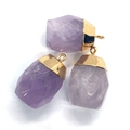 Faceted natural amethyst cylinder pendants with gold plated caps and mineral textures - Barrel Pendant / Purple Crystal