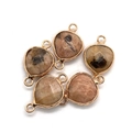 Detail of five faceted sunstone teardrop connectors with gold-plated metal edges for DIY jewelry - 1# Orange Sunstone