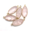 Pink faceted gemstone connector with gold plated bezel for DIY jewelry making - Pink Quartz (No. 6)