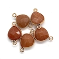 Faceted orange teardrop stone pendants with gold metal edges and double connectors for DIY - Orange Carnelian
