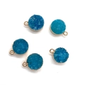 Set of five blue druzy crystal charms with gold plating for DIY jewelry making - Blue
