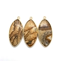 Drie natuurstenen hangers in marquise-vorm met gouden rand voor DIY-sieraden - Jaspis
