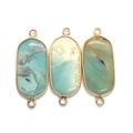 Three oval natural stone pendants with gold bezels and double loops for DIY jewelry - Blue Green Series