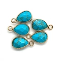 Set of five teardrop pendants with turquoise texture and gold metal plating for jewelry - Blue Turquoise