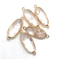 Oval faceted clear amethyst connector with gold trim for DIY jewelry making - White Crystal