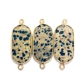 Set of 3 oval Dalmatian Jasper pendants with gold plated edges for DIY jewelry making - Dalmatian Jasper