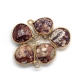 Cinq pendentifs goutte en jaspe rouge naturel avec bordure métallique dorée élégante - 14x18mm / Modèle Marron Rougeâtre Marbré (N° 7)