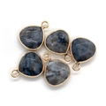 Pendentifs gouttes en pierre naturelle bleue avec bordure dorée pour bijoux faits main - 14x18mm / Modèle Texture de Pierre Bleu Gris Foncé (N° 8)