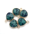 Détails de cinq pendentifs en pierre naturelle en forme de goutte avec bordure dorée - 14x18mm / Style texturé moucheté noir vert foncé (N° 12)