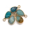 Gefacetteerde druppelvormige turquoise hanger met gouden rand en natuurlijke textuur - Blauwgroene Gemarmerde Steen (Nr. 9)