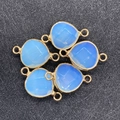 Faceted light blue natural stone heart connector charms with gold plated double loops - Opal