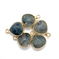 Cinq pendentifs labradorite en forme de goutte avec bordure dorée et texture naturelle - 14x18mm / Style Motif Pierre Naturelle Bleu Gris (N° 13)
