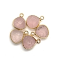 Pendentifs cœur en quartz rose avec bordure dorée et facettes pour bijoux DIY - 14x18mm / Quartz rose