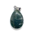 Natural green moss agate teardrop pendant with polished silver clasp for DIY necklaces - Moss Agate (No. 1) / 17x27mm
