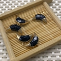 Pendentifs lune noire en pierre avec bordure dorée pour la création de bijoux DIY - Turquoise Noire Synthétique