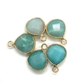 Lot de 5 pendentifs gouttes en pierre naturelle facettée avec bords dorés pour colliers - 14x18mm / Amazonite