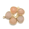 Lot de cinq pendentifs en pierre naturelle en forme de goutte avec bordure dorée - 14x18mm / Style Pierre Rose Orangé Mat (N° 9)
