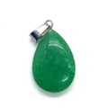 Green teardrop stone pendant with silver clasp for DIY necklace jewelry making - Green Jade / 17x27mm