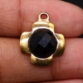 Vintage gold plated cross pendant with black faceted gemstone for DIY necklaces - 15x18mm / Black Agate