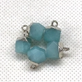 Five light blue geometric faceted natural stone pendants with silver metal loop hooks - Light Blue Gem (Silver Plated)