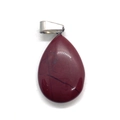 Water drop red jasper stone pendant with polished silver clasp and natural dark veins - Rainbow Stone (Red Jasper) / 17x27mm