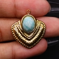 Amazonite gemstone heart pendant in golden woven frame with polished shield design - Amazonite / Pendant Only (Without Chain)
