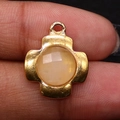 Handcrafted gold-plated cross pendant with round pale pink gemstone inlay for necklaces - 15x18mm / Pink Aventurine