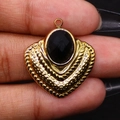 Vintage golden shield pendant with faceted black gemstone and braided texture - Black Agate / Pendant Only (Without Chain)